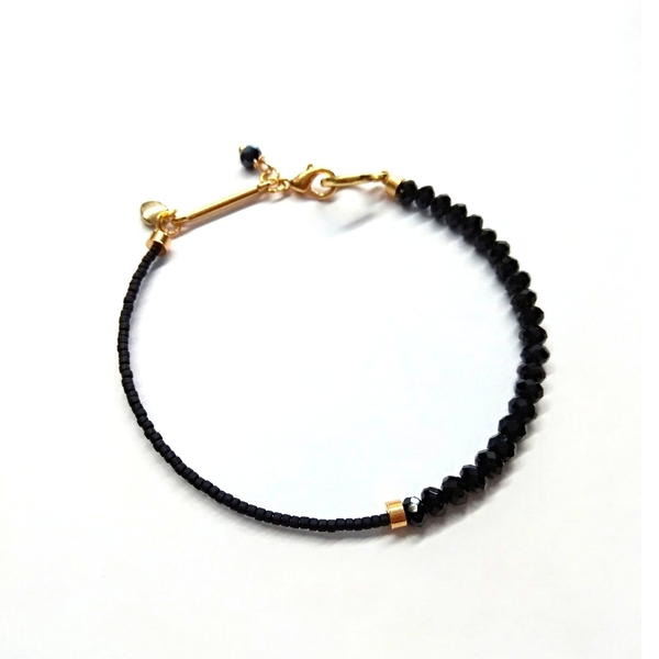 Black bracelet - βραδυνά, charms, μοντέρνο, επιχρυσωμένα, καρδιά, gothic style, minimal, boho, rock, σταθερά