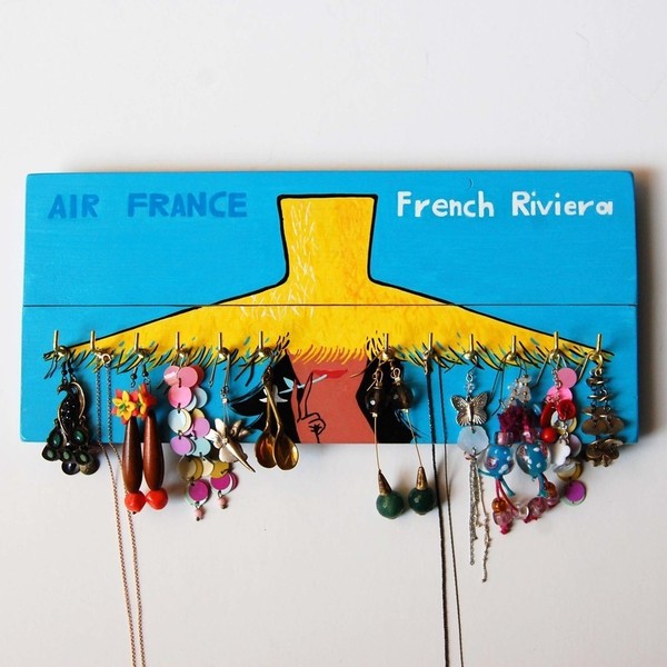 Air France_Μοναδική, χειροποίητη κοσμηματοθήκη - ξύλο, vintage, ζωγραφισμένα στο χέρι, μοναδικό, πρωτότυπο, χειροποίητα, unique, κρεμαστά, ρετρό, κοσμηματοθήκη, πρωτότυπα δώρα, κρεμάστρες