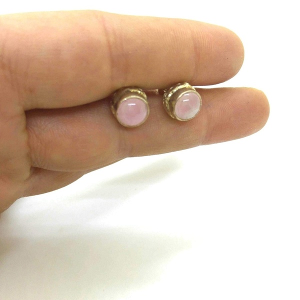 Μοναδικά χειροποίητα ασημένια 925 σκουλαρίκια με ορυκτές πέτρες ροζ χαλαζία - ασήμι, μοναδικό, επάργυρα, χειροποίητα, καθημερινό, δωράκι, must αξεσουάρ, καρφωτά, νυφικά, δώρα για γυναίκες - 5
