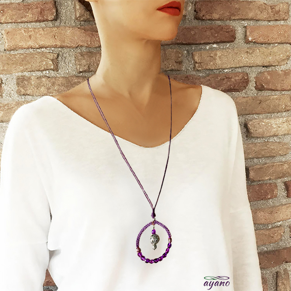 Ρομαντικό μωβ κολιέ, geometric necklace - βραδυνά, μοντέρνο, κρύσταλλα, μακρύ, κορδόνια, γεωμετρικά σχέδια, χάντρες, romantic, μακριά, καθημερινό, minimal, boho, κρεμαστά, αυξομειούμενα - 4