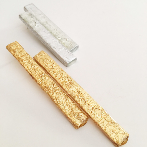 Minimal χειροποίητα χρυσά σκουλαρίκια Sticks - γυαλί, πηλός, κρεμαστά - 2