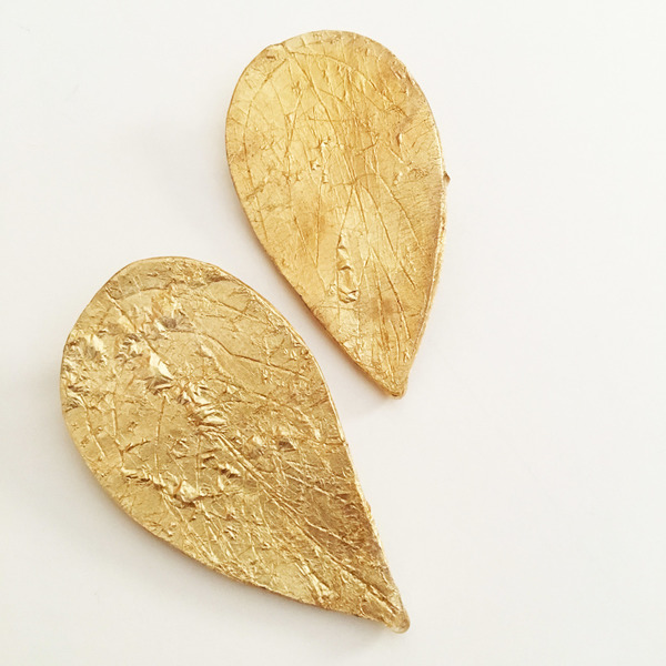 Σκουλαρίκια Χρυσά Φύλλα - γυαλί, πηλός, δώρα για γυναίκες