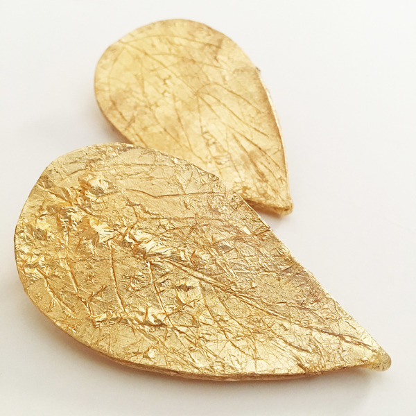 Σκουλαρίκια Χρυσά Φύλλα - γυαλί, πηλός, δώρα για γυναίκες - 2