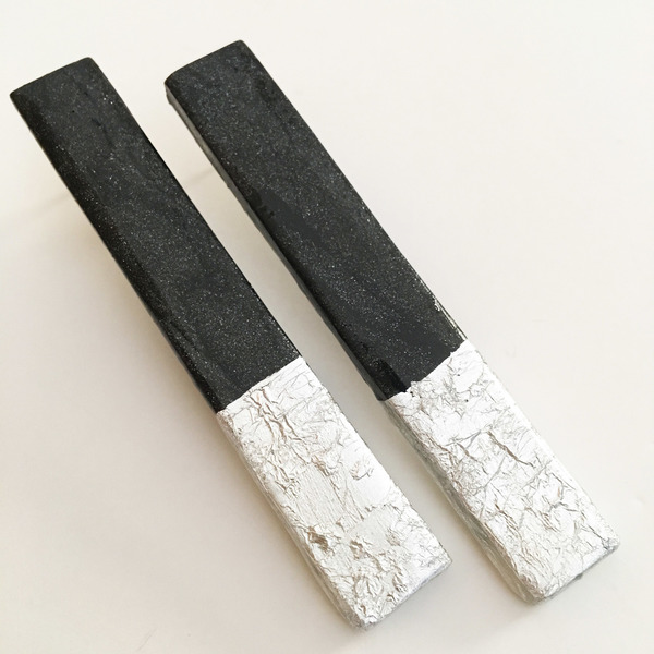 Minimal (δίχρωμα) χειροποίητα ασημένια σκουλαρίκια Sticks - γυαλί, πηλός, κρεμαστά