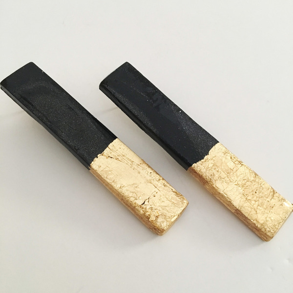 Minimal (δίχρωμα) χειροποίητα χρυσά σκουλαρίκια Sticks - γυαλί, πηλός, καρφωτά