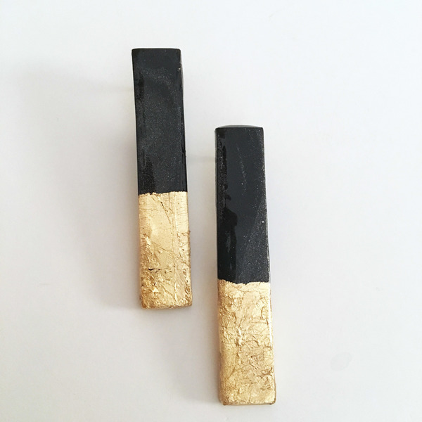 Minimal (δίχρωμα) χειροποίητα χρυσά σκουλαρίκια Sticks - γυαλί, πηλός, καρφωτά - 2