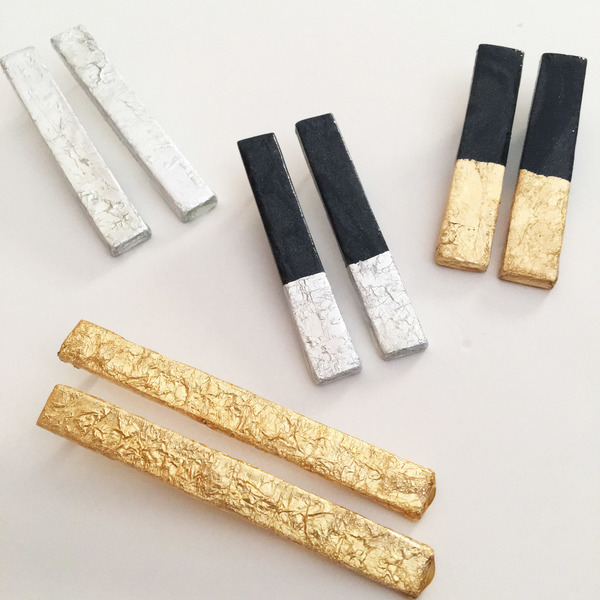 Minimal (δίχρωμα) χειροποίητα χρυσά σκουλαρίκια Sticks - γυαλί, πηλός, καρφωτά - 3