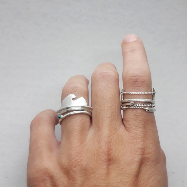 ○ underwater | δαχτυλίδι απλο ασήμι 925 και πετρόλ χάντρα - ασήμι - 4