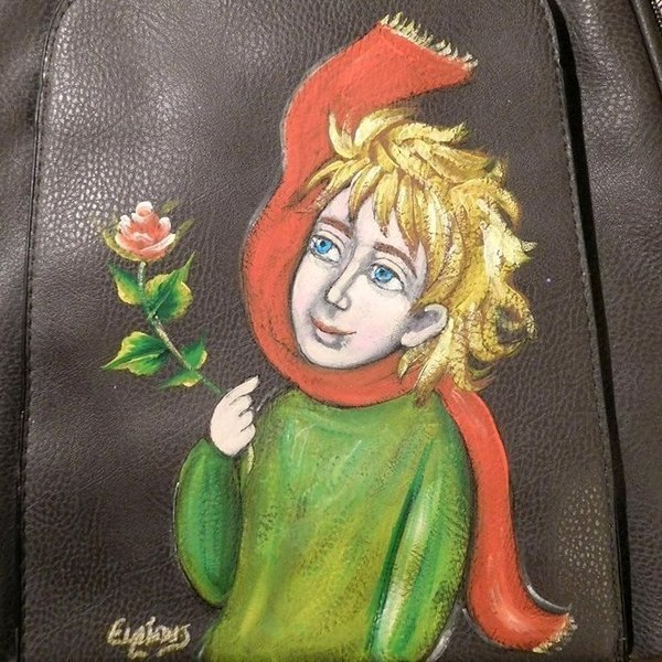 "Ο ερωτευμένος πρίγκηπας", ζωγραφική σε σακίδιο. - ζωγραφισμένα στο χέρι, δώρο, ακρυλικό, πλάτης, γενέθλια, δώρα αγίου βαλεντίνου - 3