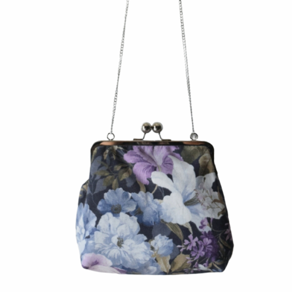 "Alice " vintage τσάντα με μεταλλικό πλαίσιο - βαμβάκι, λουλούδια, χιαστί, φλοράλ, μικρές