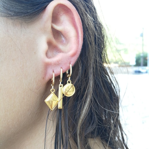Mini earrings μπάρα - επιχρυσωμένα, ορείχαλκος, επάργυρα, κρεμαστά - 2