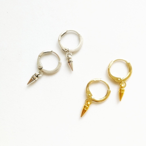 Mini earrings spike - επιχρυσωμένα, ορείχαλκος, επάργυρα, κρεμαστά, faux bijoux