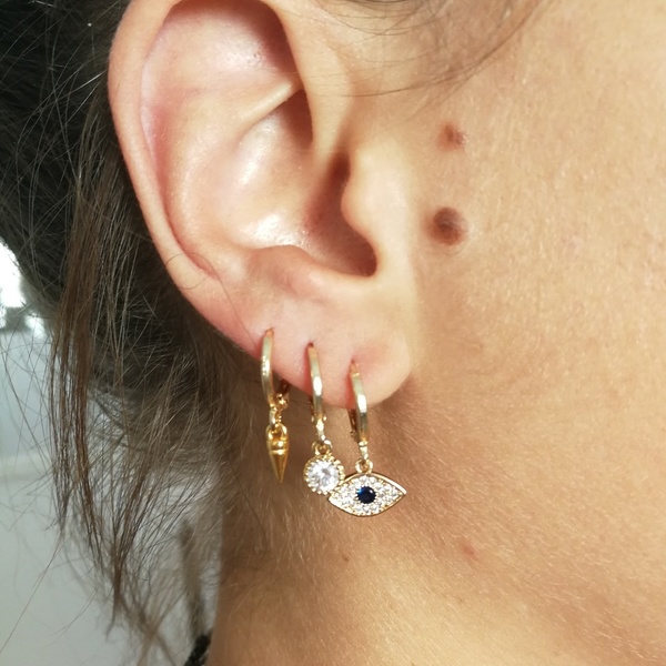 Mini earrings spike - επιχρυσωμένα, ορείχαλκος, επάργυρα, κρεμαστά, faux bijoux - 2