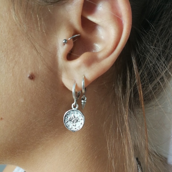 Mini earrings spike - επιχρυσωμένα, ορείχαλκος, επάργυρα, κρεμαστά, faux bijoux - 3