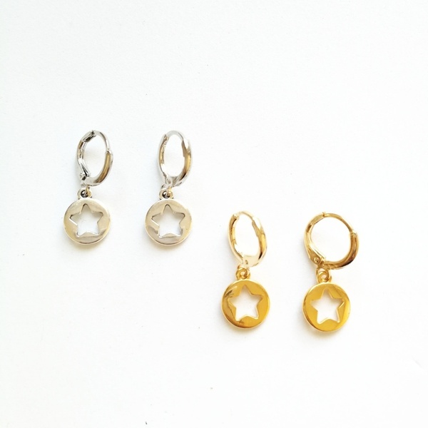 Mini earrings αστέρια - επιχρυσωμένα, ορείχαλκος, επάργυρα, κρεμαστά