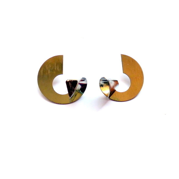 μεταλλικά καρφωτά σκουλαρίκια σε αφηρημένο σχέδιο ( χρυσό/ασημί) - καρφωτά, ατσάλι