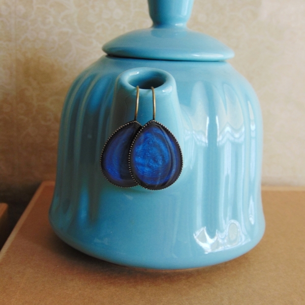 Σκουλαρίκια μπλε σε σχήμα σταγόνας 'Diana' - ορείχαλκος, κρεμαστά, δώρα για γυναίκες - 2