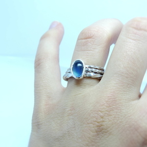 Ασημένια δαχτυλίδια με μπλε αχάτη-Σετ τριών ασημένιων δαχτυλιδιών-Stackable rings - statement, ασήμι, ημιπολύτιμες πέτρες, αχάτης, ιδιαίτερο, ασήμι 925, romantic, καθημερινό, μικρά, σετ, σταθερά, σετ κοσμημάτων