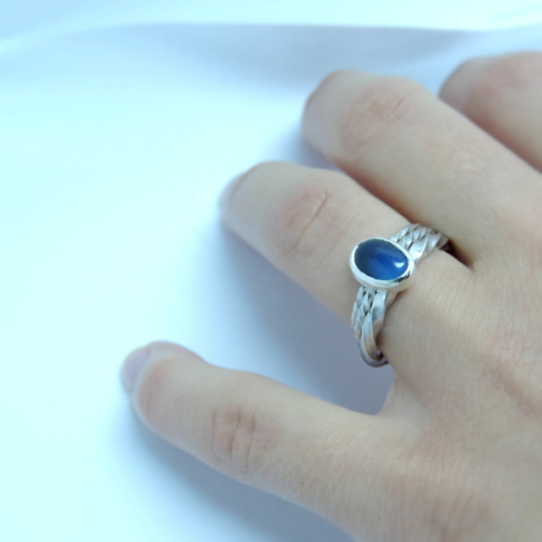 Ασημένια δαχτυλίδια με μπλε αχάτη-Σετ τριών ασημένιων δαχτυλιδιών-Stackable rings - statement, ασήμι, ημιπολύτιμες πέτρες, αχάτης, ιδιαίτερο, ασήμι 925, romantic, καθημερινό, μικρά, σετ, σταθερά, σετ κοσμημάτων - 4