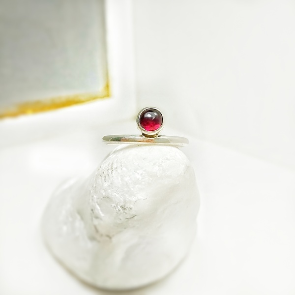 Ασημένιο δαχτυλίδι με Γρανάτη - ασήμι, ημιπολύτιμες πέτρες, fashion, chevalier, ασήμι 925, καθημερινό, minimal, βεράκια, μικρά, σταθερά, fashion jewelry - 2