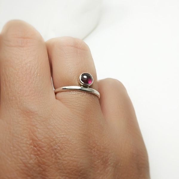 Ασημένιο δαχτυλίδι με Γρανάτη - ασήμι, ημιπολύτιμες πέτρες, fashion, chevalier, ασήμι 925, καθημερινό, minimal, βεράκια, μικρά, σταθερά, fashion jewelry - 4