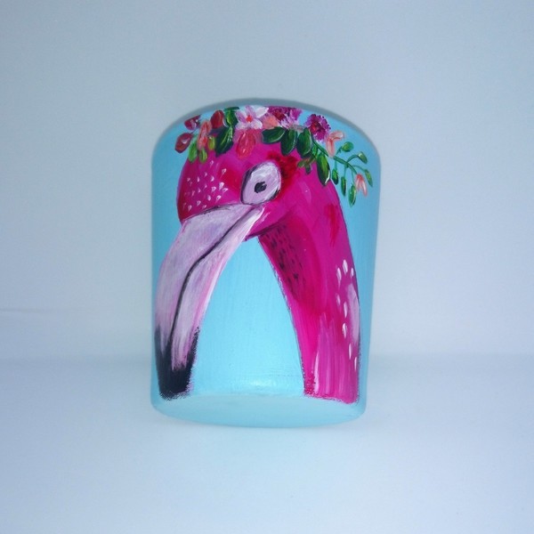 Κερί "Flamingo" - ζωγραφισμένα στο χέρι, μοναδικό, χειροποίητα, αρωματικά κεριά, αρωματικό, flamingos - 4