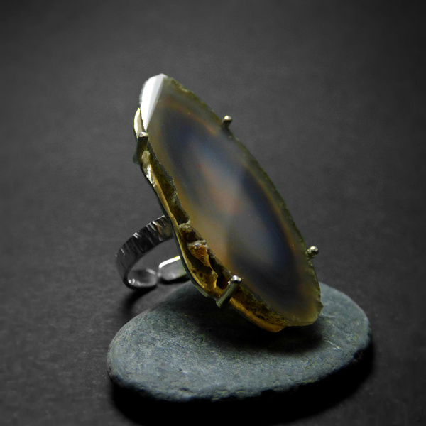 " Dark smokey Agate " - Χειροποίητο επάργυρο δαχτυλίδι με Μαύρο Δαντελωτό Αχάτη! - ημιπολύτιμες πέτρες, αχάτης, ασημί, δαντέλα, επάργυρα, μεγάλα, αυξομειούμενα - 2