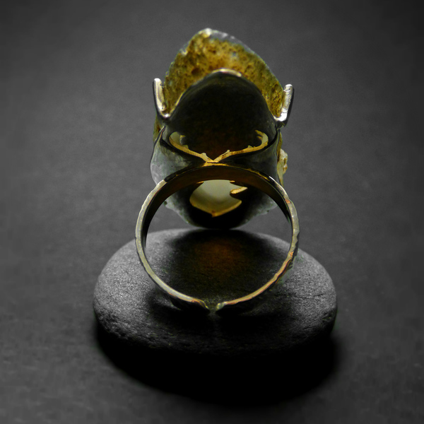 " Dark smokey Agate " - Χειροποίητο επάργυρο δαχτυλίδι με Μαύρο Δαντελωτό Αχάτη! - ημιπολύτιμες πέτρες, αχάτης, ασημί, δαντέλα, επάργυρα, μεγάλα, αυξομειούμενα - 3
