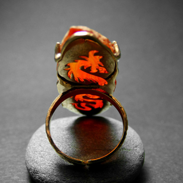 "Sunrise Lace agate dragon" - Χειροποίητο επίχρυσο δαχτυλίδι με έναν φυσικό Δαντελωτό Αχάτη! - ημιπολύτιμες πέτρες, επιχρυσωμένα, ορείχαλκος, χρυσό, μπρούντζος, αυξομειούμενα - 2