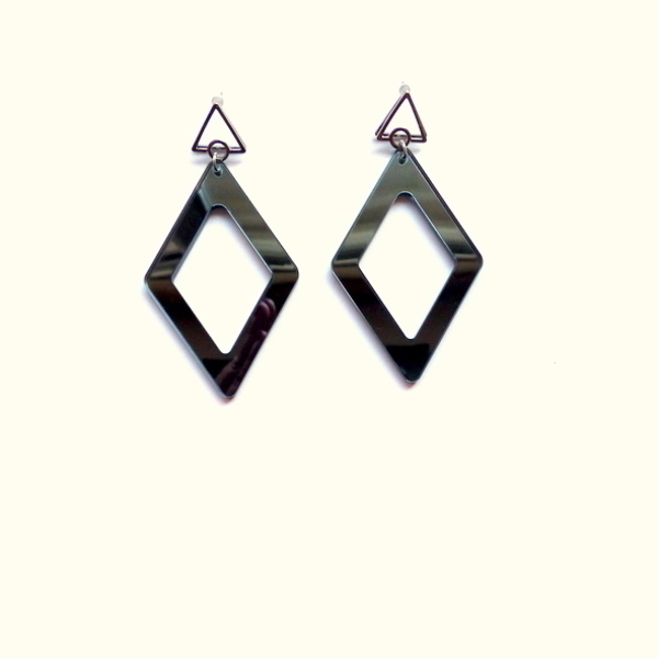 statement καρφωτά σκουλαρίκια τρίγωνα + plexiglass ρόμβοι - statement, επάργυρα, καρφωτά, plexi glass