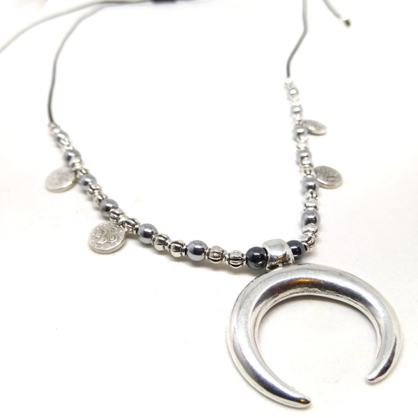 Horn necklace - ορείχαλκος, επάργυρα, αιματίτης, χάντρες, κοντά