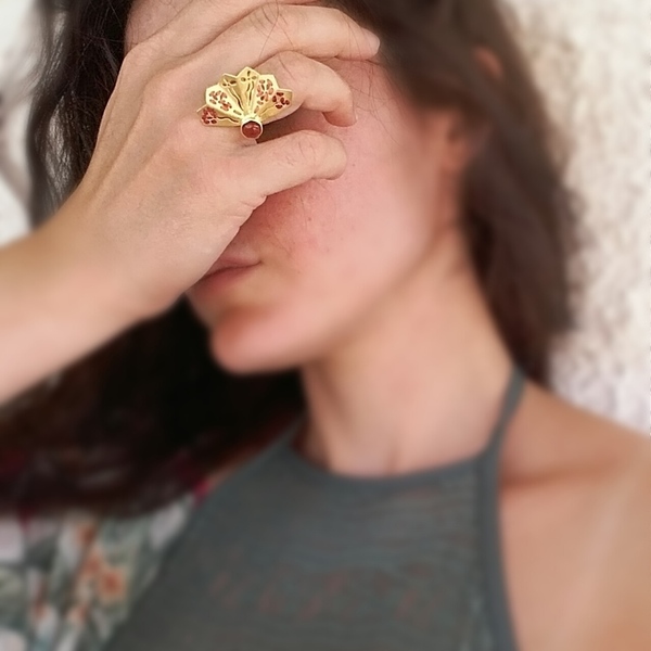 Μini Fan Ring-Κεντητό Δαχτυλίδι Βεντάλια από Επιχρυσωμένο Ασήμι 925 - ασήμι, δαντέλα, επιχρυσωμένα, χειροποίητα, αυξομειούμενα - 3