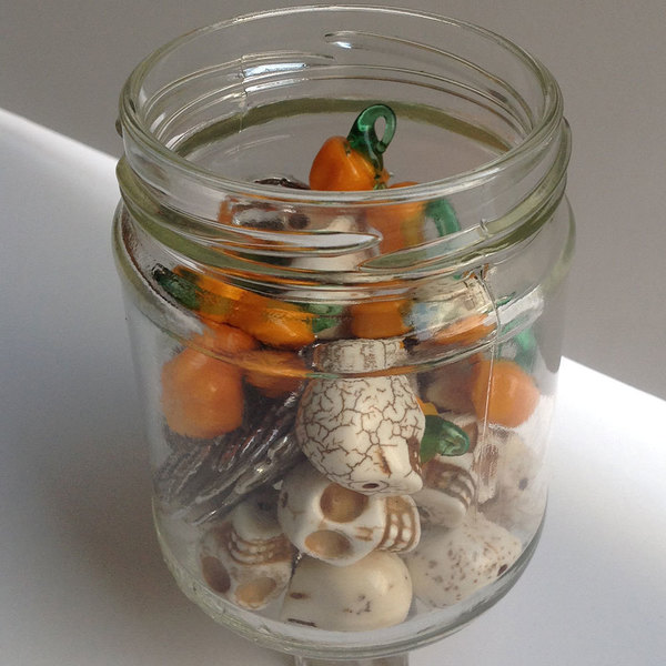 Jam Jar βαζάκι "Halloween" με mix υλικών για κοσμήματα και χειροτεχνίες - χάντρες, halloween, DIY - 4