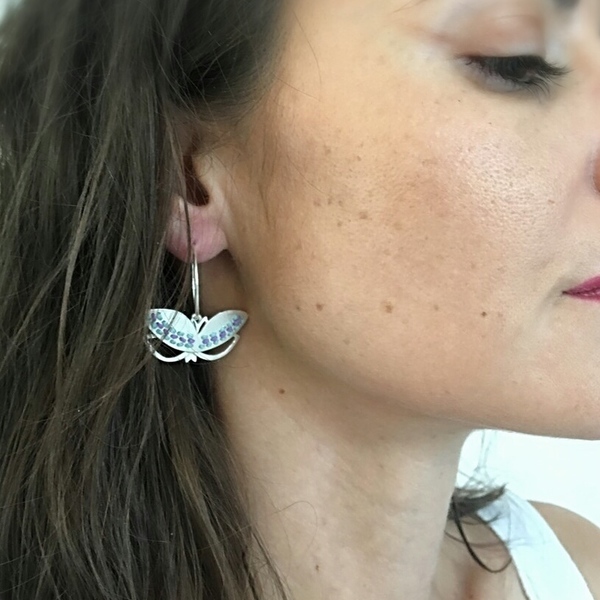Morpho Hoops- Σκουλαρίκια Πεταλούδα από Επιχρυσωμένο Ασήμι 925 - επιχρυσωμένα, ασήμι, κορδόνια, romantic, κρεμαστά, πεταλούδα, χειροποίητα - 2