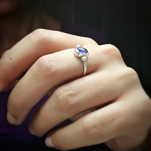 Ασημένιο δαχτυλίδι με Αμέθυστο - ασήμι, ημιπολύτιμες πέτρες, αμέθυστος, βεράκια, μικρά, σταθερά, σταθερά - 2