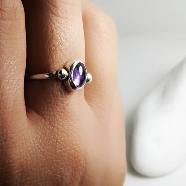 Ασημένιο δαχτυλίδι με Αμέθυστο - ασήμι, ημιπολύτιμες πέτρες, αμέθυστος, βεράκια, μικρά, σταθερά, σταθερά - 4