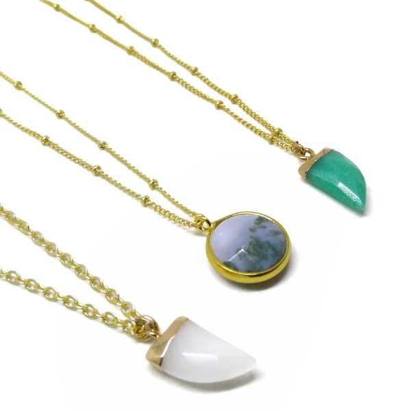 Semi precious stones - ημιπολύτιμες πέτρες, fashion, επιχρυσωμένα, ορείχαλκος, χάντρες, minimal, κοντά, layering