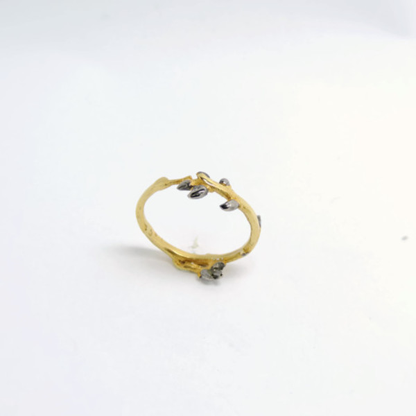 Επίχρυσο ασημένιο δαχτυλίδι ''κλαδάκι''-Botanical ring-Επίχρυσο βεράκι - ασήμι, ιδιαίτερο, επιχρυσωμένα, δώρο, αγάπη, χειροποίητα, romantic, βεράκια, μικρά, ζιργκόν, επιροδιωμένα, δώρα για γυναίκες - 2