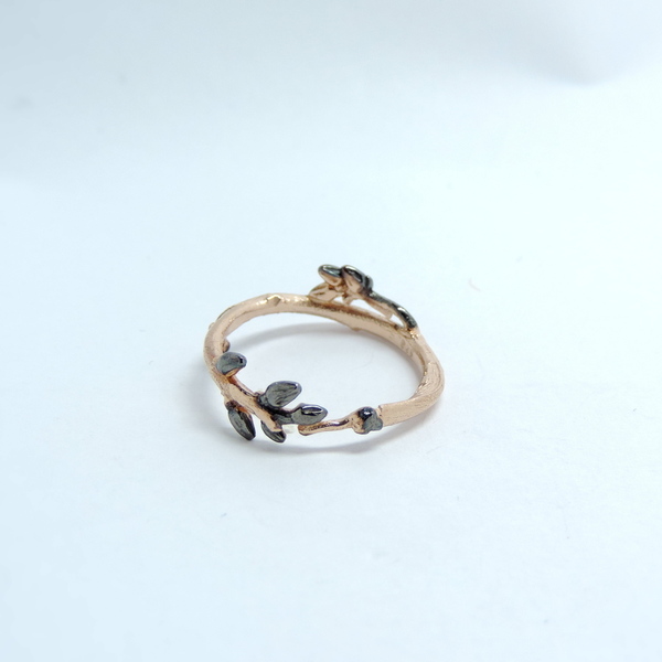 Ασημένιο δαχτυλίδι ''κλαδάκι'' σε επιμετάλλωση ροζ χρυσού-Botanical ring - ασήμι, ιδιαίτερο, ασήμι 925, romantic, minimal, βεράκια, μικρά, ζιργκόν, επιροδιωμένα - 2