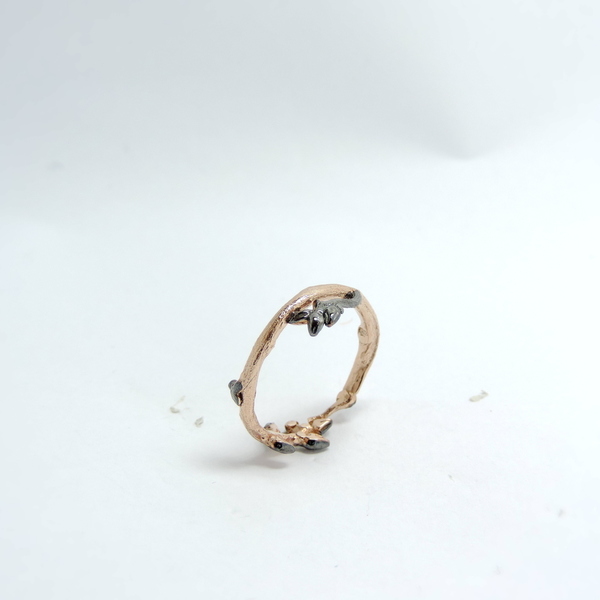 Ασημένιο δαχτυλίδι ''κλαδάκι'' σε επιμετάλλωση ροζ χρυσού-Botanical ring - ασήμι, ιδιαίτερο, ασήμι 925, romantic, minimal, βεράκια, μικρά, ζιργκόν, επιροδιωμένα - 3