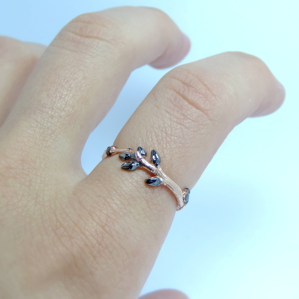 Ασημένιο δαχτυλίδι ''κλαδάκι'' σε επιμετάλλωση ροζ χρυσού-Botanical ring - ασήμι, ιδιαίτερο, ασήμι 925, romantic, minimal, βεράκια, μικρά, ζιργκόν, επιροδιωμένα - 4