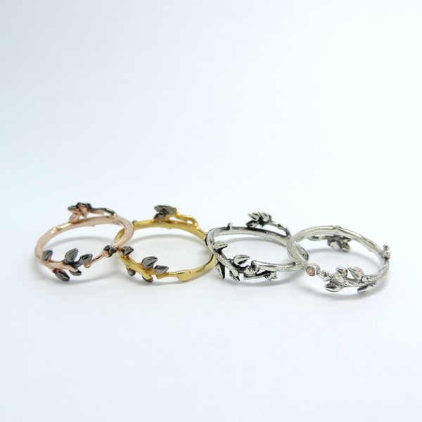 Ασημένιο δαχτυλίδι ''κλαδάκι'' σε επιμετάλλωση ροζ χρυσού-Botanical ring - ασήμι, ιδιαίτερο, ασήμι 925, romantic, minimal, βεράκια, μικρά, ζιργκόν, επιροδιωμένα - 5