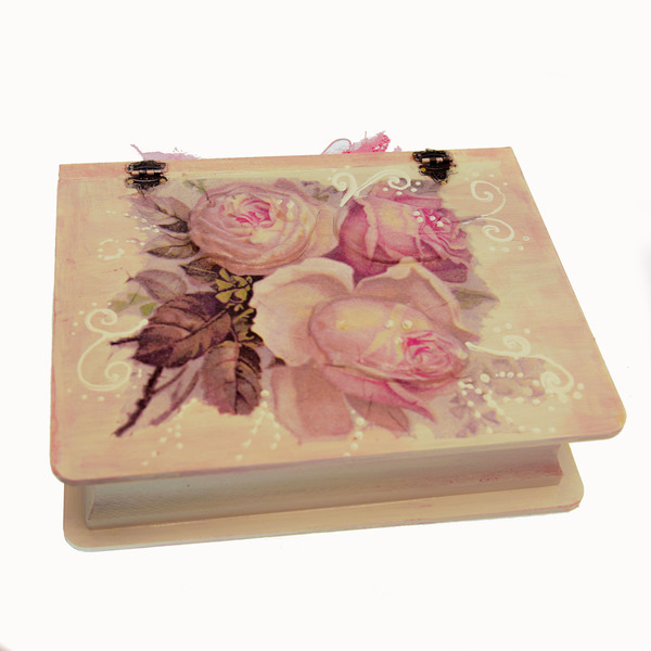 Ξύλινο κουτί βιβλίο " Roses" - δώρο, διακόσμηση, κουτί, κουτιά αποθήκευσης - 4