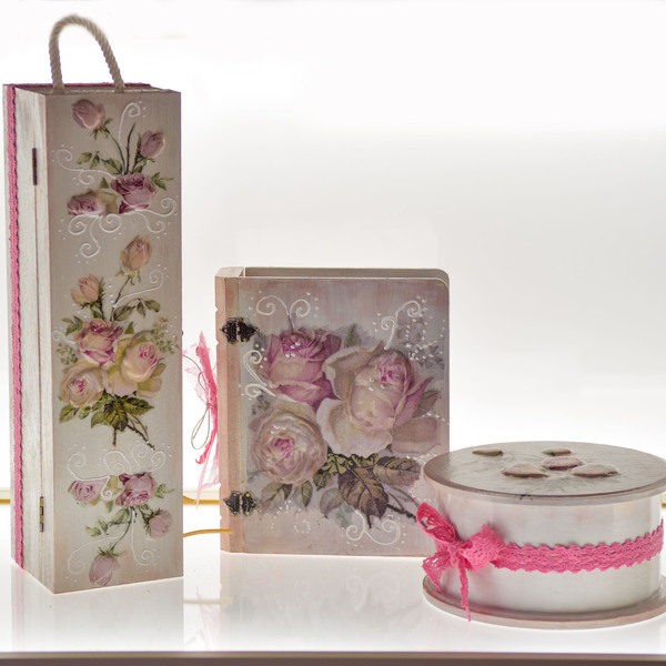 Ξύλινο κουτί βιβλίο " Roses" - δώρο, διακόσμηση, κουτί, κουτιά αποθήκευσης - 5