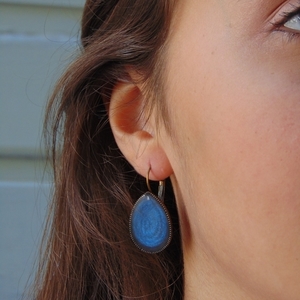 Σκουλαρίκια μπλε σε σχήμα σταγόνας 'Diana' - ορείχαλκος, κρεμαστά, δώρα για γυναίκες - 3