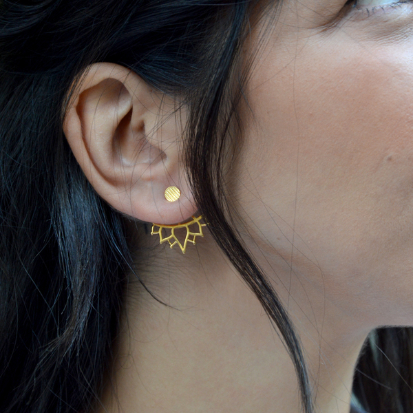 Jacket earrings Lotus - επάργυρα, ορείχαλκος, μικρά - 3