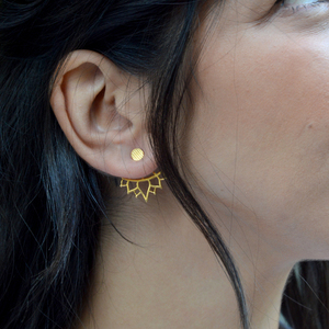 Jacket earrings Lotus - ορείχαλκος, επάργυρα, μικρά - 3