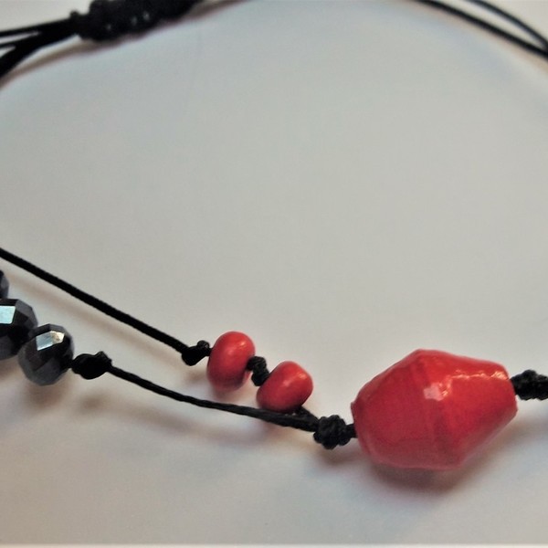 Bραχιόλι red paper beads - μοντέρνο, γυναικεία, χάντρες, unique, αυξομειούμενα - 2
