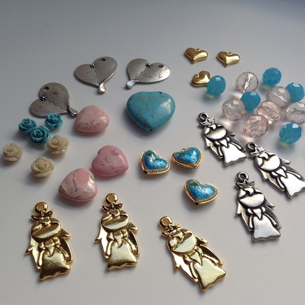 Mix Υλικών "Μικρές πριγκίπισσες" για κοσμήματα, διακόσμηση & κατασκευές - καρδιά, κορίτσι, χάντρες, πριγκίπισσα, μεταλλικά στοιχεία, DIY, υλικά κοσμημάτων - 4