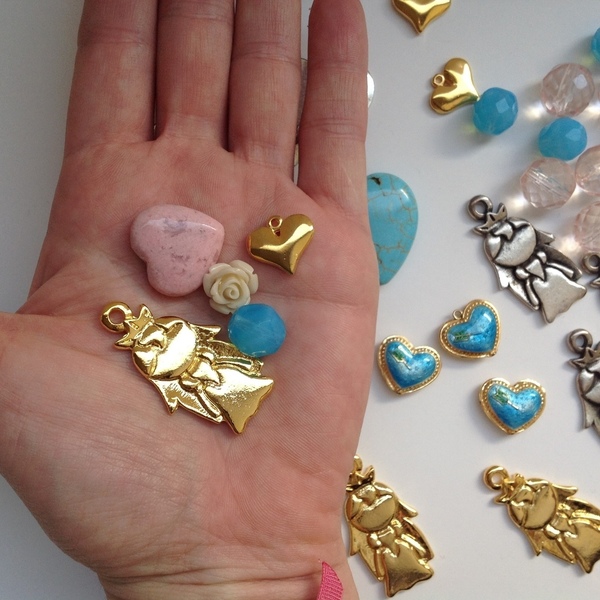 Mix Υλικών "Μικρές πριγκίπισσες" για κοσμήματα, διακόσμηση & κατασκευές - καρδιά, κορίτσι, χάντρες, πριγκίπισσα, μεταλλικά στοιχεία, DIY, υλικά κοσμημάτων - 5